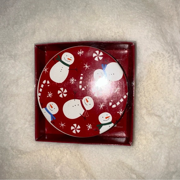 Red snowman set of four new unused in package coasters - Picture 1 of 3